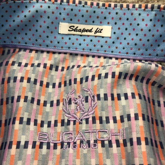 BUGATCHI UOMO Shirt Men Large L Multi Colored Shaped Fit Button Up Formal Party - Picture 3 of 6